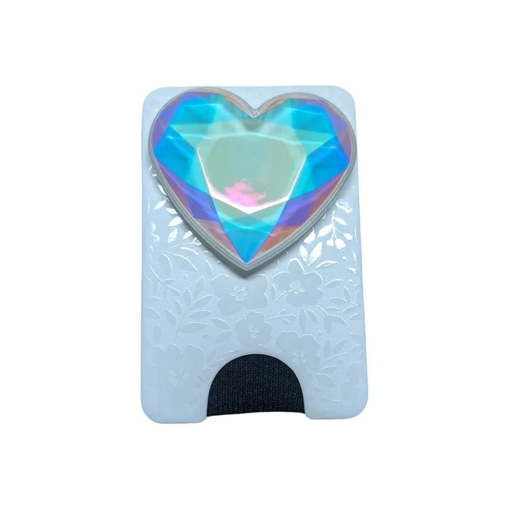 3-R PopSockets Magnetic PopWallet+ Wallet/Grip - Floral/White Iridescent Heart